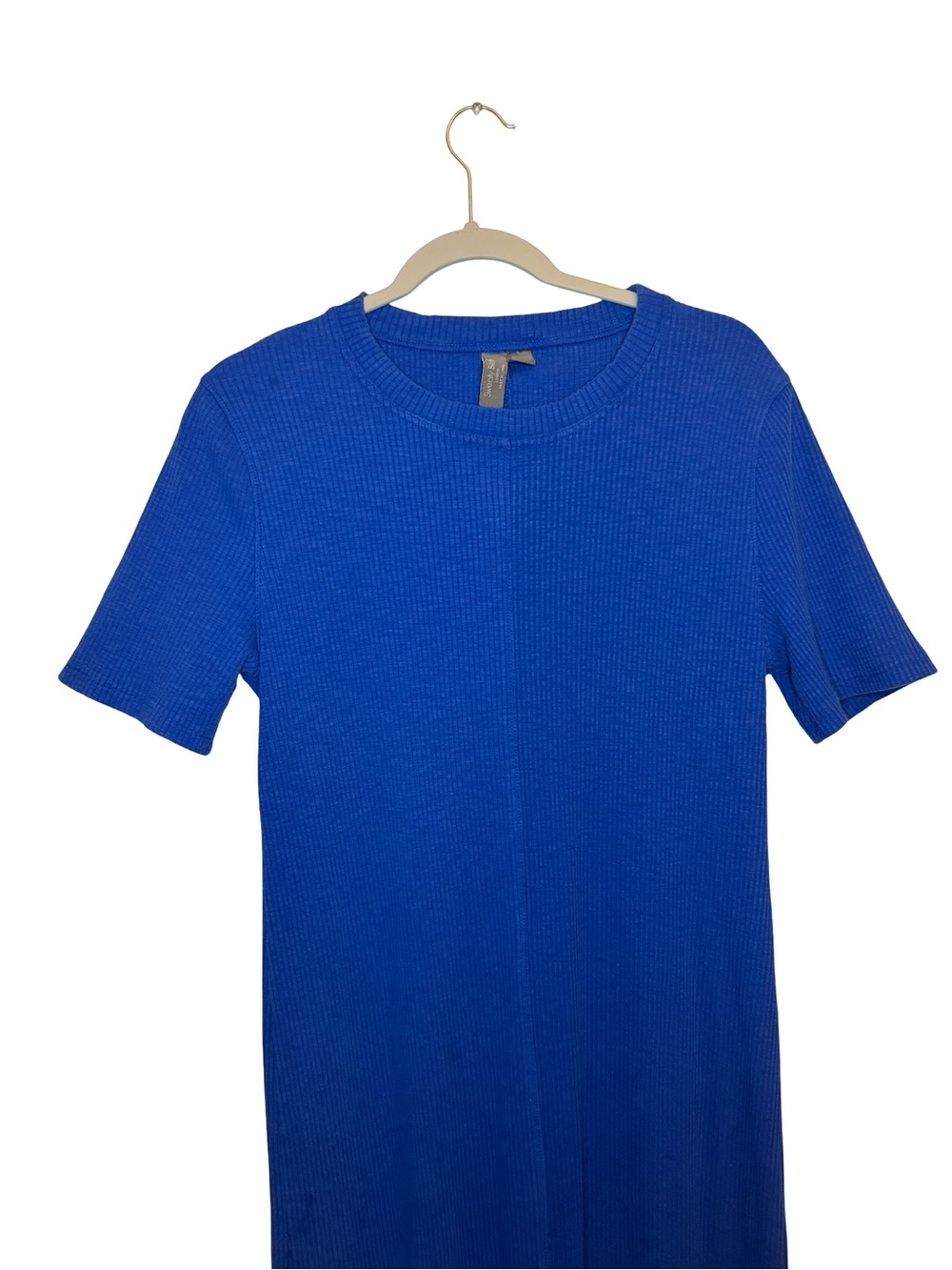 Sweaty Betty Ribbed Midi Dress Cobalt Blue Crew Neck Lettuce Hem Size XL - Picture 3 of 6